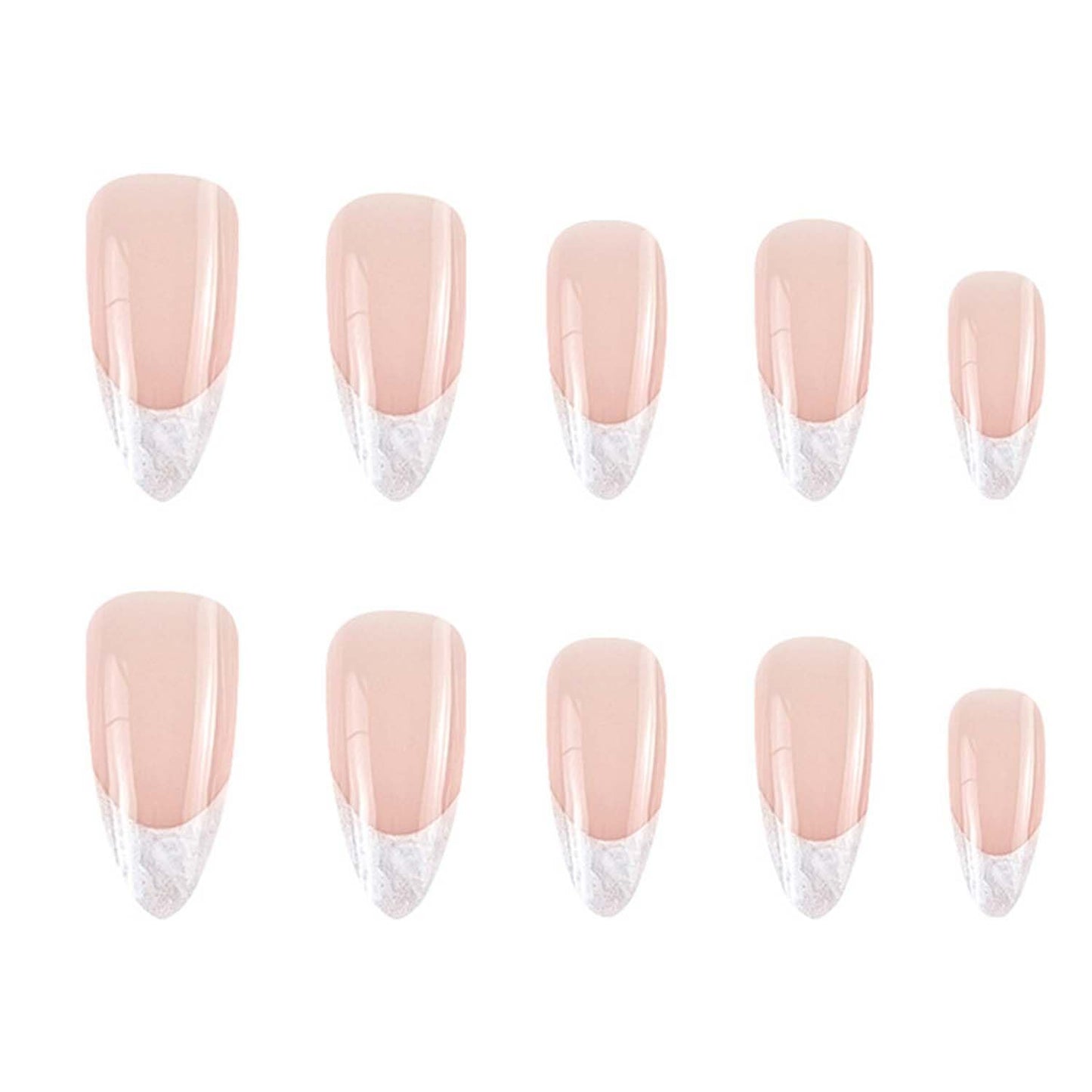 French Tip Press On Nails Medium Almond Fake Nails Nude False Nails With Marbling Design Full Cover Acrylic Glue On Nail Artificial Reusable Stick On Nail For Women DIY Manicure Decorations 24 Pcs