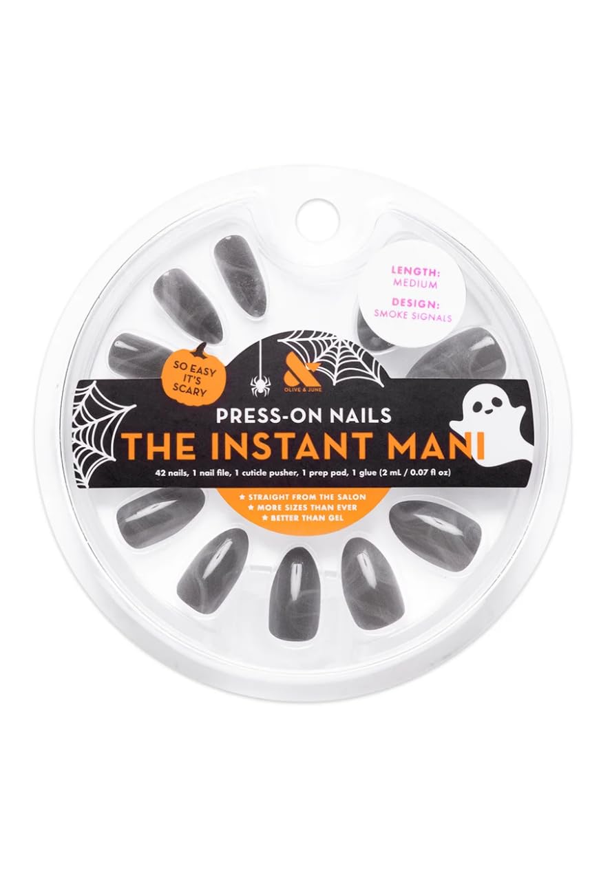 Olive & June Instant Mani Medium Almond Press-On Nails, Smoke Signals, 42 Pieces