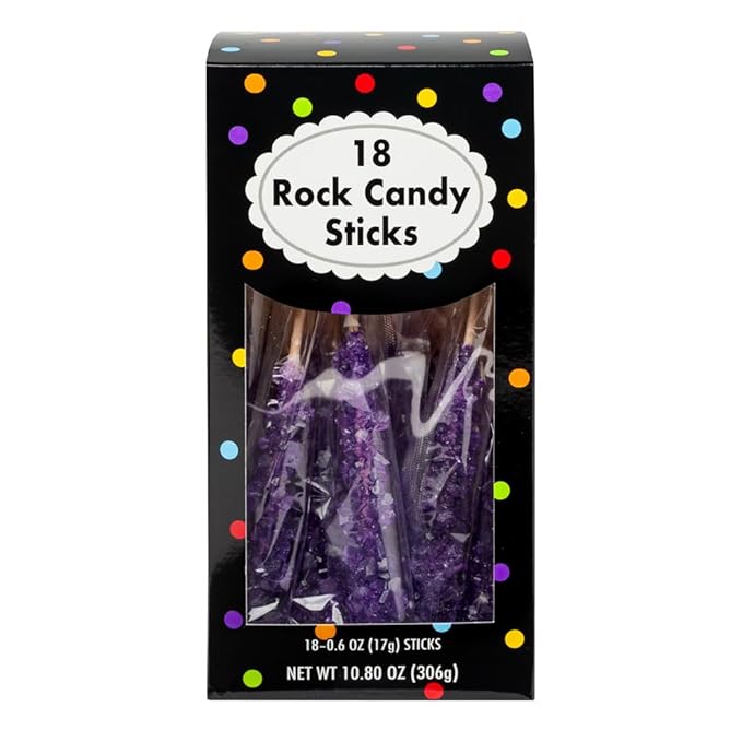 Amusemints Rock Candy Individually Wrapped Sticks (Purple) - 18 PC Box - Colorful Hard Candy, Perfect for Parties, Gifting & Nostalgic Treats