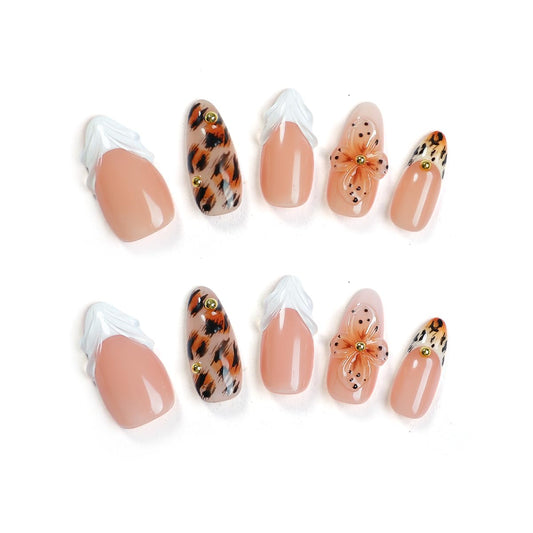 Homsera Handmade Press On Nails Almond - Short Tortoiseshell Water Ripple Design Fake Nails with French Tips, Salon Quality | 3 Sizes - 10 Acrylic Nail Kit, Fall/Winter Gift for Women