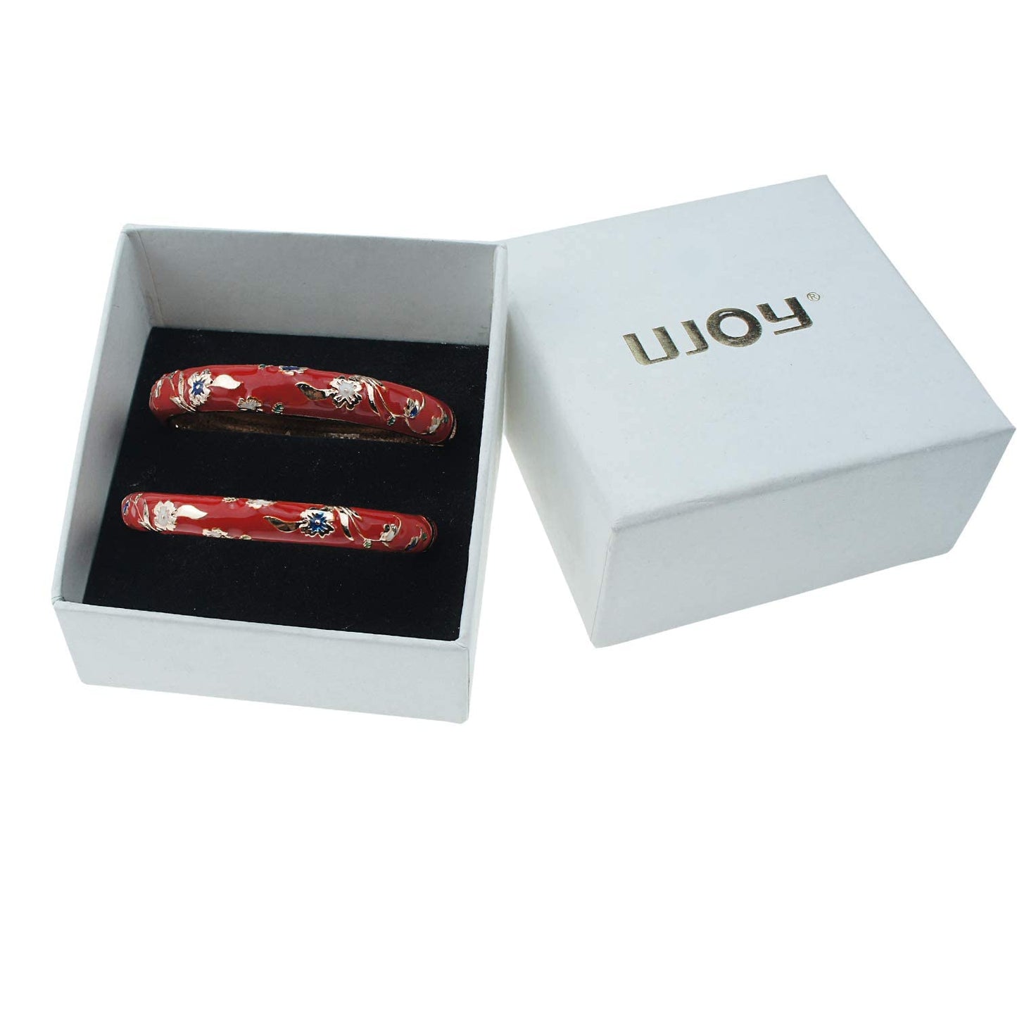 UJOY Indian Jewelry for Women Rose Enameled Flower Bracelets Set Cloisonne Cuff Bangle 55A111-55B31 red