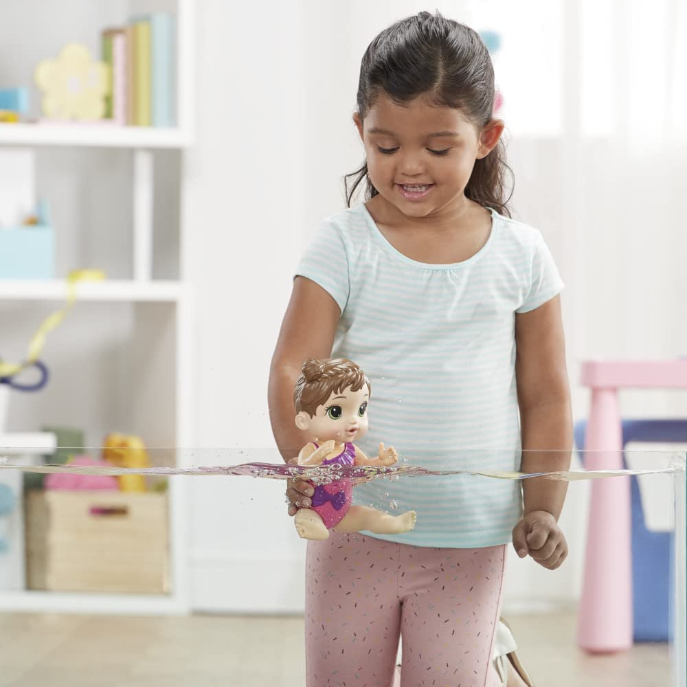 Baby Alive Splash'n Snuggle Baby Brown Hair Doll for Water Play, with Accessories