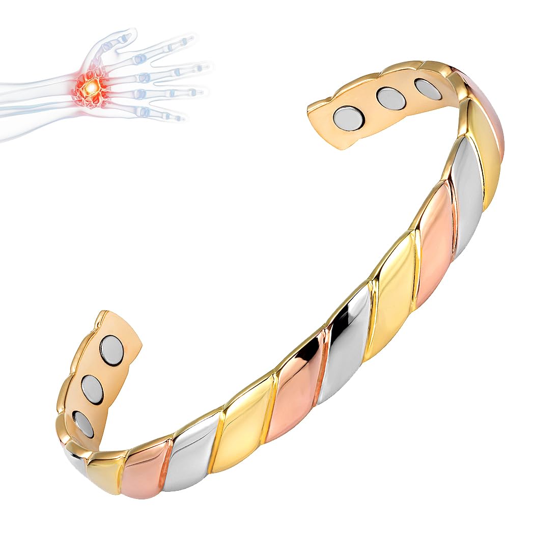 Vicmag Copper Bracelet for Women Men Magnetic Bracelet with Ultra Strength Magnets 100% Solid Pure Copper Gift (Tricolor)