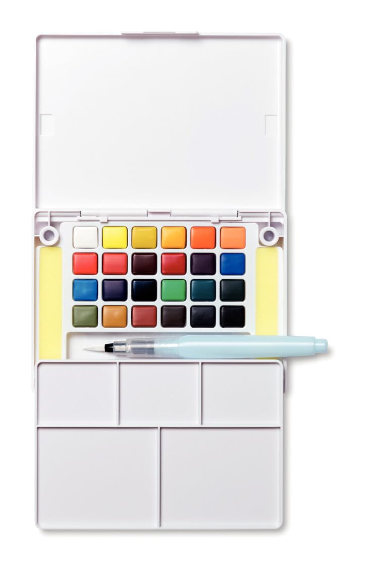 SAKURA XNCW-24N, 24 Assorted Watercolors Field Sketch Set with Brush