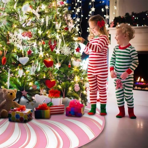 Christmas Tree Skirts 48inch Pink Candy Xmas Decor for Holiday