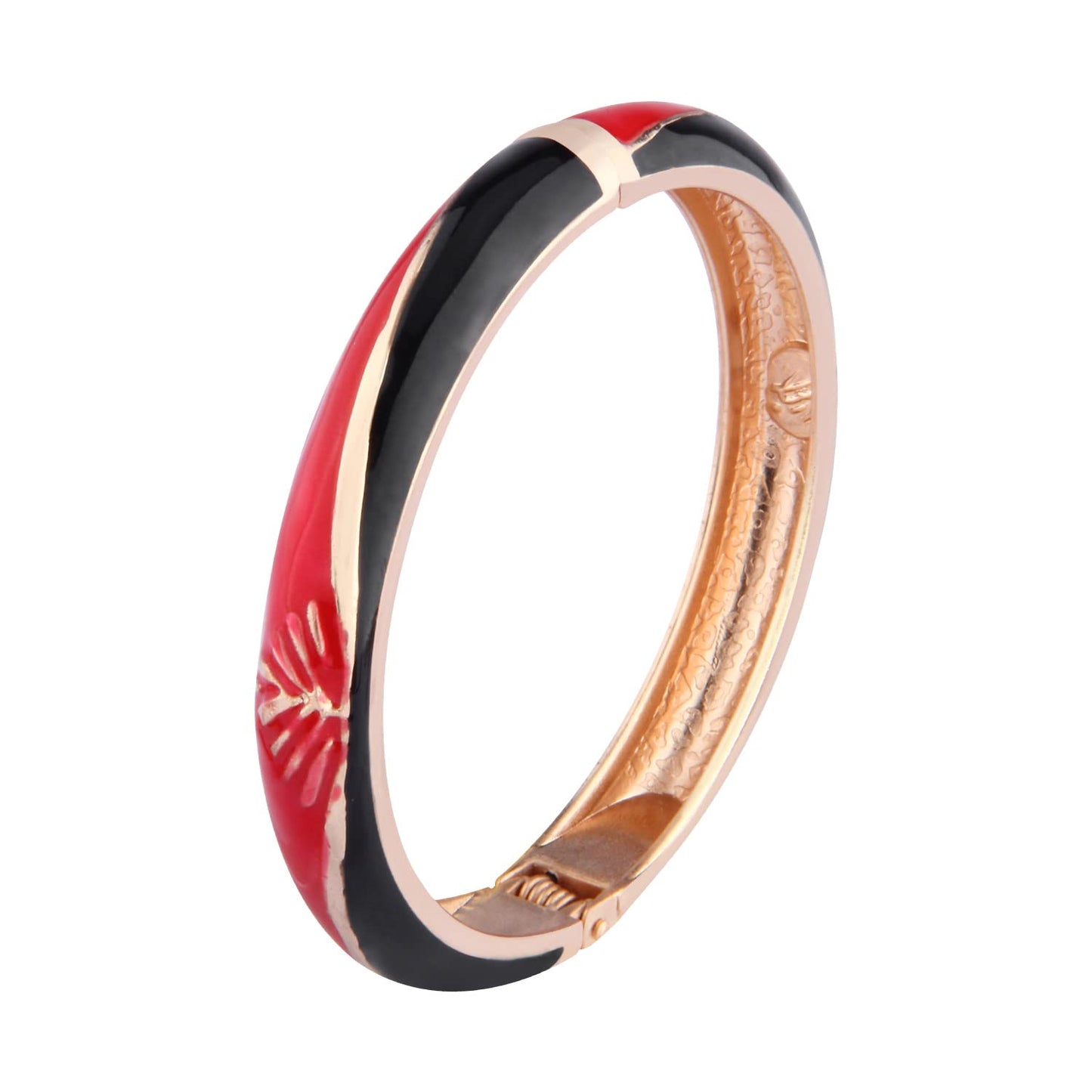 UJOY Fashion Geometric Bangle Bracelet-Handcraft Spring Cuff Women Enamel Jewelry Gift Pack in Box 55A79 BlackRed