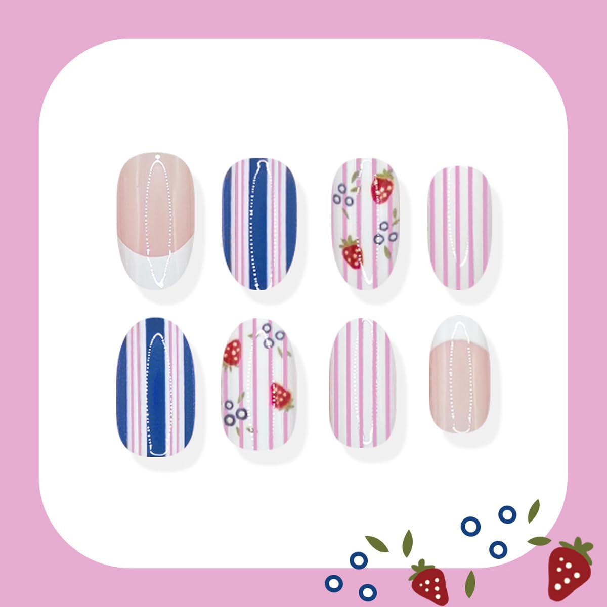 Cute Press on Nails Short Oval Fake Nails French Tip False Nails Press ons with Fruit Design Spring Summer Glue on Nails Artificial Acrylic Stick on Nails for Women Girls Manicure Kit 24Pcs