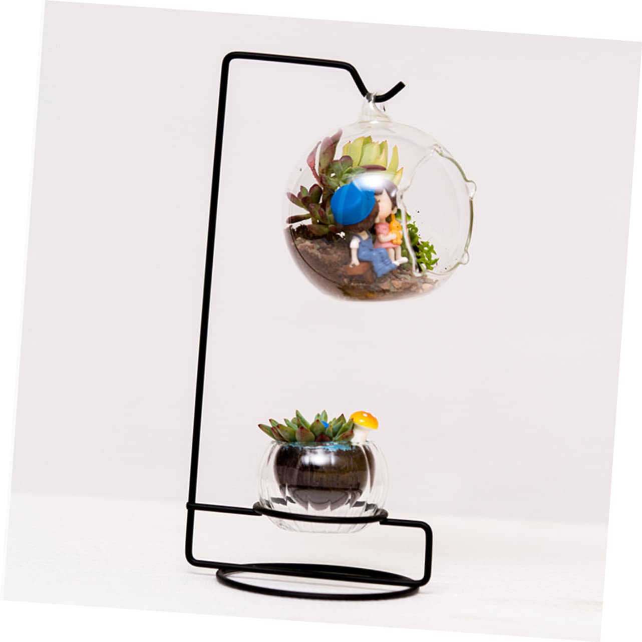 HAKIDZEL 5pcs Micro-Landscape Hydroponics Display Stand Glass Iron Plant Hanger Indoor Terrarium Decor