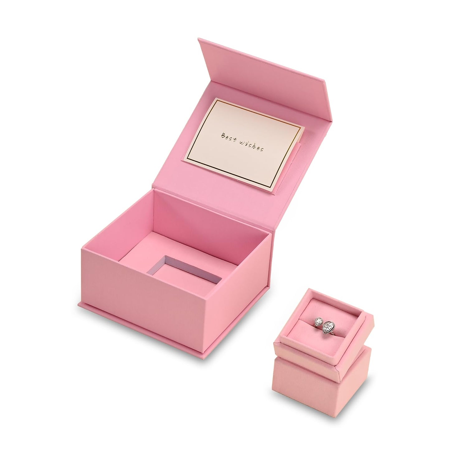 Oirlv Ring Gift Box with Lid Magnetic Boxes for Wedding Proposal Gift Birthday Present with Card(Pink)