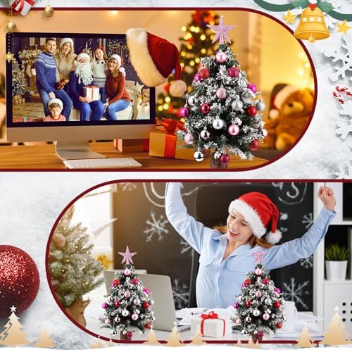 RoundFunny 25 Pcs Mini Christmas Balls Ornaments Set 1.57 Inch Christmas Day Ball Topper Star Tree Hanging Ornaments for Party Decoration(Fresh Colors)