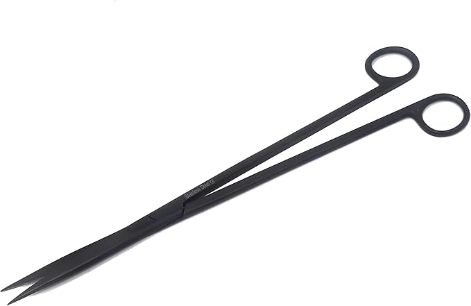 A2Z-Aquascaping Maintenance Tools Accessories,Anti-Rust Stainless Steel Tweezers Scissors Spatula for Aquarium Tank Clean, Fish Tank, Bonsai, Algae Scrapers (12" Scissors - Curved - Black)