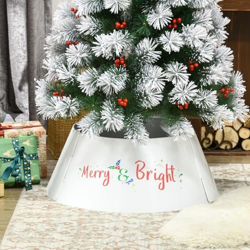 26 Inch Christmas Tree Stand Cover, Metal Tree Collar Ring for Holiday Decor, Cream White