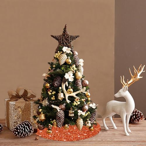 Orange Christmas Tree Skirt 21 Inch Fall Tree Skirt Sequin Velvet Tree Skirt Mini Xmas Tree Skirts Halloween Tree Decoration Glitter Christmas Tree Cover Skirt Mat for Holiday Christmas Tree Ornaments
