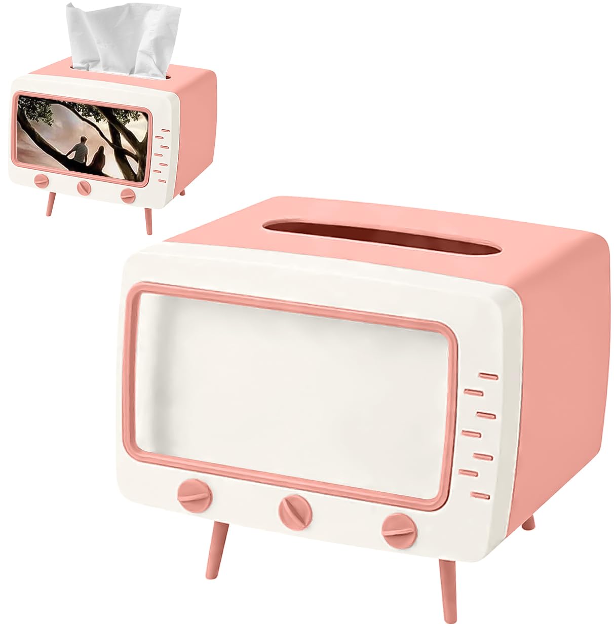 SGVAHY Tissue Box Holder Retro TV Tissue Box Cover Cute and Practical Cell Phone Holder Tampon Holder for Bathroom Kitchen Bedroom Dressers Desks and Tables Night Stands Creative Gift (TV Pink)