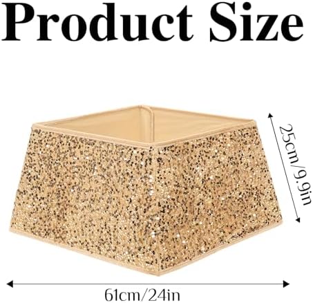 XmasExp Christmas Tree Collar, 24 inch Sequin Tree Skirt Stand Base Cover for Home Decor, Medium Size 4 Piece, Champagne Gold