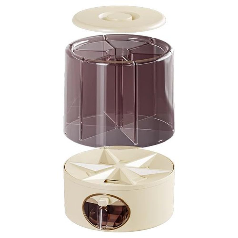 GSC Industries Premium 6-Grid Rotating Food Dispenser with Sealed Lid – 360° Rotation Grain Storage Container for Rice, Beans, Cereal, Peanuts, Barley, and More – Kitchen Pantry Organizer