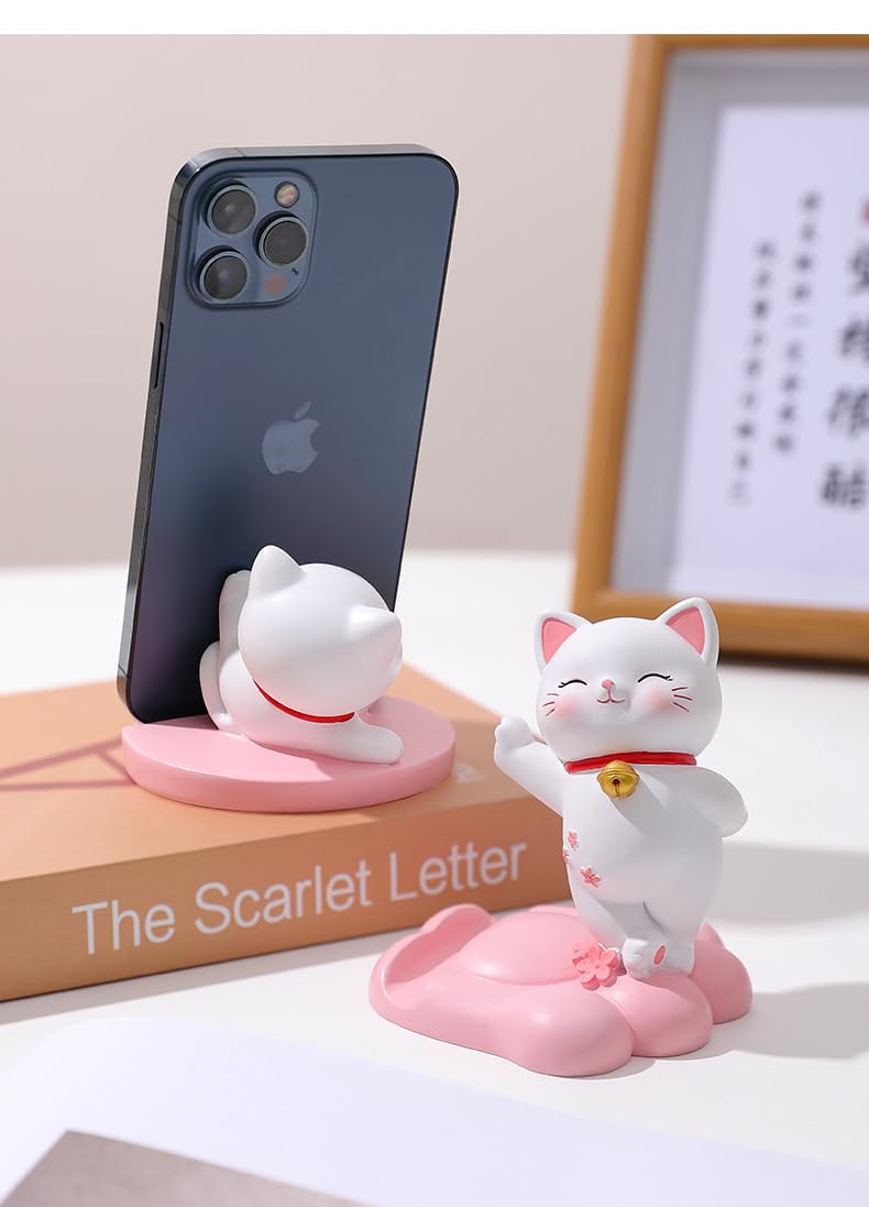 Amamcy Cute Cat Phone Holder Desk Ornament Kawaii Phone Stand Universal Desk Phone Stand for All Mobile Smartphones Tablets