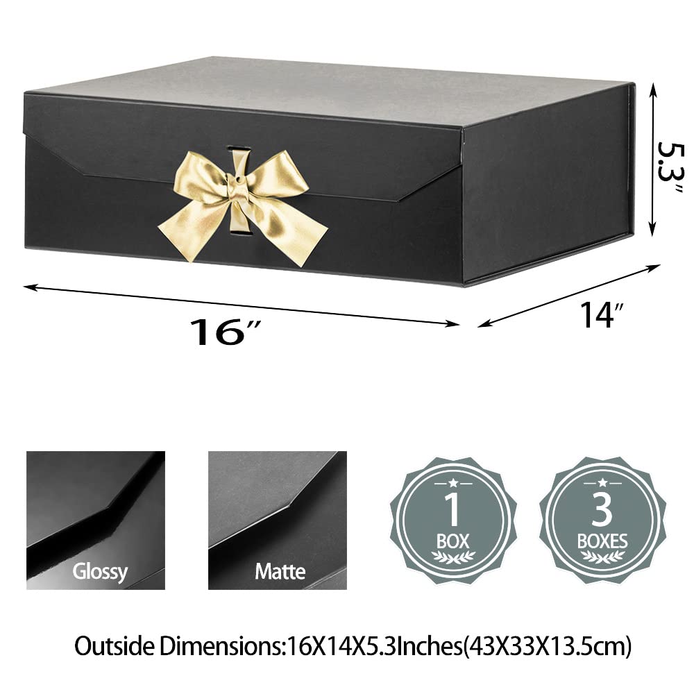GoooodGift Black Extra Large Gift Box 16x14x5.3 Inches,Gift Box with Lid Magnetic Closure, Groomsman Proposal Box, Rectangle Collapsible Gift Boxes for Large Gifts (Matte Black)