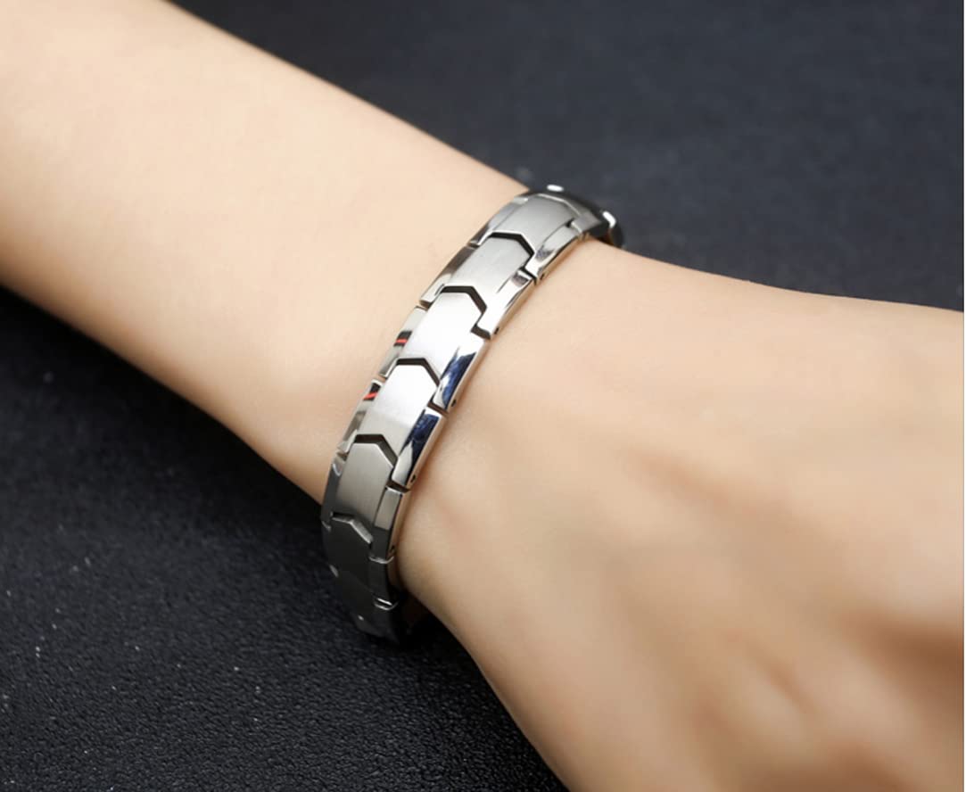 Apocalyptic-K ®Magnetic Therapy,Men's TITANIUM Magnetic Bracelets，Ultra Strength，Pure Titanium (Lightness),Eliminate Static Electricity (Silver Magnetic Bracelet)