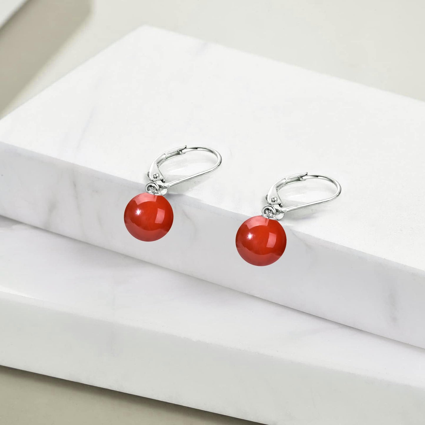 925 Sterling Silver Carnelian Leverback Earrings Red Agate Dangle Drop Jewelry Gifts for Women (Red Agate)