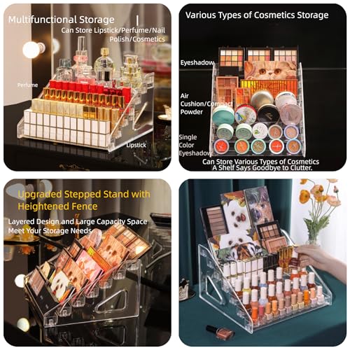 Acrylic 5 Tiers Riser Display Stand Cosmetic Organizer Nail Polish Perfume Makeup Clear Display Case Shelf