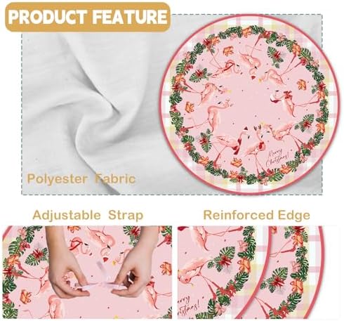 Christmas Tree Skirt in Flamingo, 48-inch Beach Christmas Tree Skirt, Flamingo Christmas Party Decorations, Festive Holiday Party Decorations