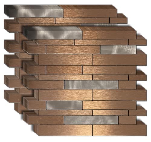 10-Sheet Peel and Stick Backsplash Tile, PVC Mixed Meta,l Stick on Kitchen, Bathroom Vanities, Fireplace Décor, Laundry Table(11.3" X 11.7") (10, Bronze) - color: Bronze