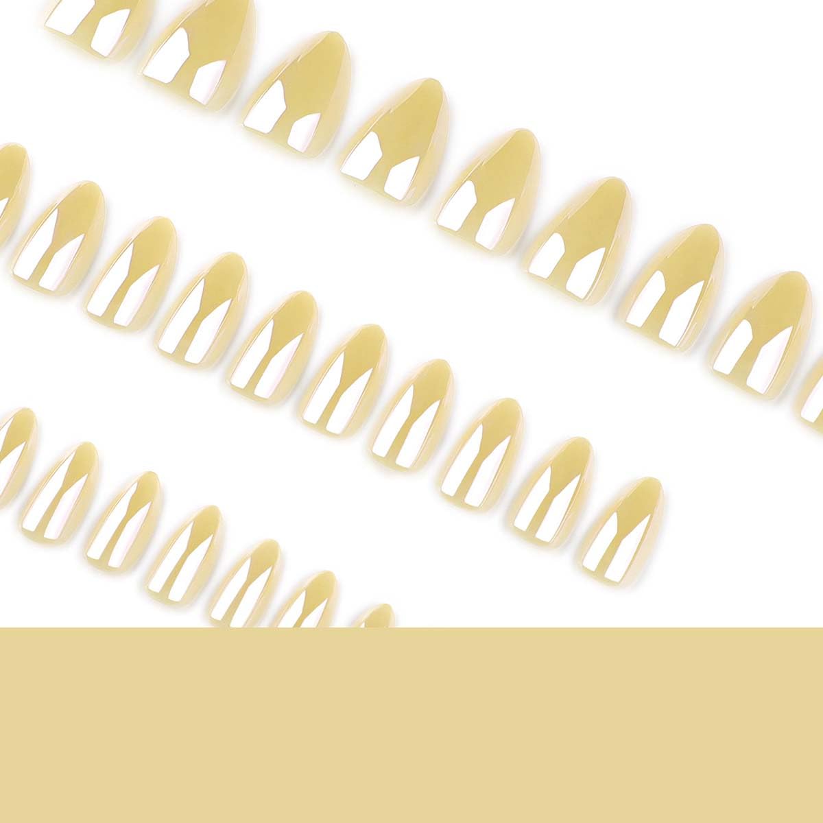 Yellow Chrome Press on Nails Short Almond Fake Nails Spring Summer Nails Press ons with Design,Reusable & Easy Apply Full Cover Stick on Nails for Women Manicure 24Pcs