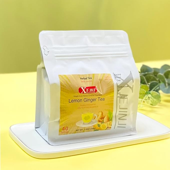 XIEJINJI Lemon Ginger Tea, 40 Tea Bags, 4.2g Each – Zesty & Warming Blend for Digestive Comfort, Immune Boost & Refreshing Energy