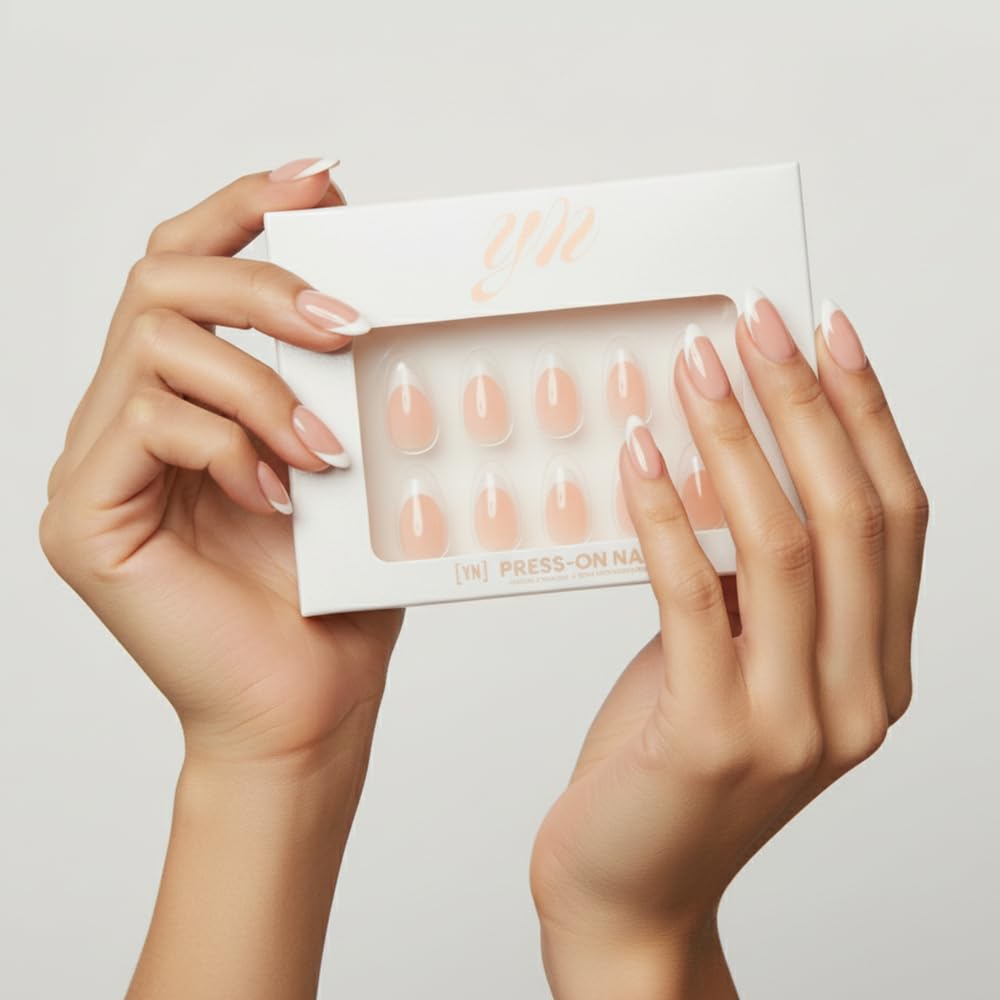 YN Young Nails Press On Nails - Glue On Fake Nails for Women,Medium Oval Shape, Includes Nail Glue, File, Tabs, Quick and Easy Application (Pretty in French)