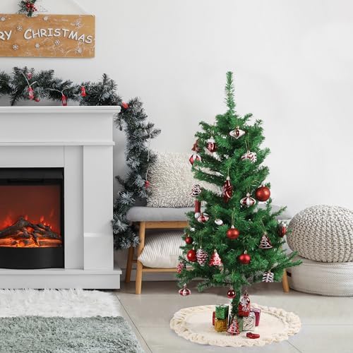 Mr. Pen- Christmas Tree Skirt 24 inches, Cream Knitted Christmas Skirt Tree, Xmas Tree Skirt (Pack of 2)