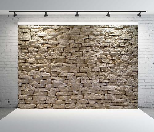 5x3ft Fabric Stone Wall Backdrop Ancient Rock with Light Background Brick Stone Wall Textured Backdrops Home Garden Wallpaper Birthday Party Cake Table Decor Photo Props - size: 5x3FT