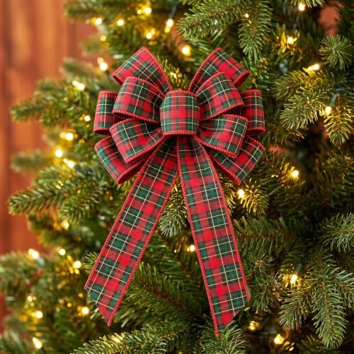 2 Pack Christmas Plaid Bows, 19.6 Inch Wreath Bows for Rustic Holiday Decor