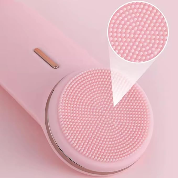 Electric Cleansing Facial Brush - Rechargeable Waterproof Face Exfoliator, 5-Speed Silicone Face Scrubber, Deep Cleanse & Moisturizer, Adjustable Heads, All Skin Types, for Men & Women (Pink Pearl)