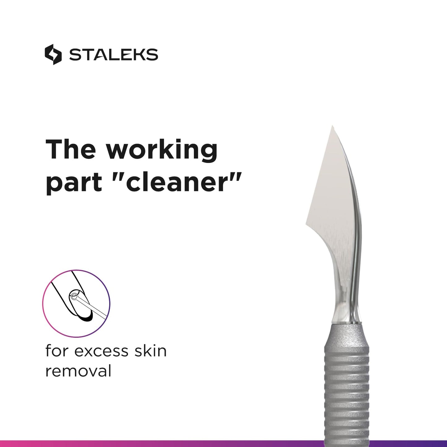 Staleks Pro SMART 51 Manicure Pusher Type 2 – Wide Pusher and Cleaner – Stainless Steel – Professional Cuticle Tool for Manicure and Pedicure