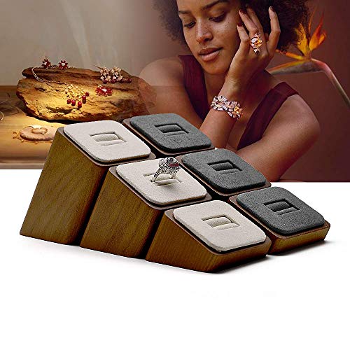 Oirlv 3 PCS Wood Ring Display Stand Showcase Jewelry Display Stand Ring Organizer Holder (Grey) - color: Grey