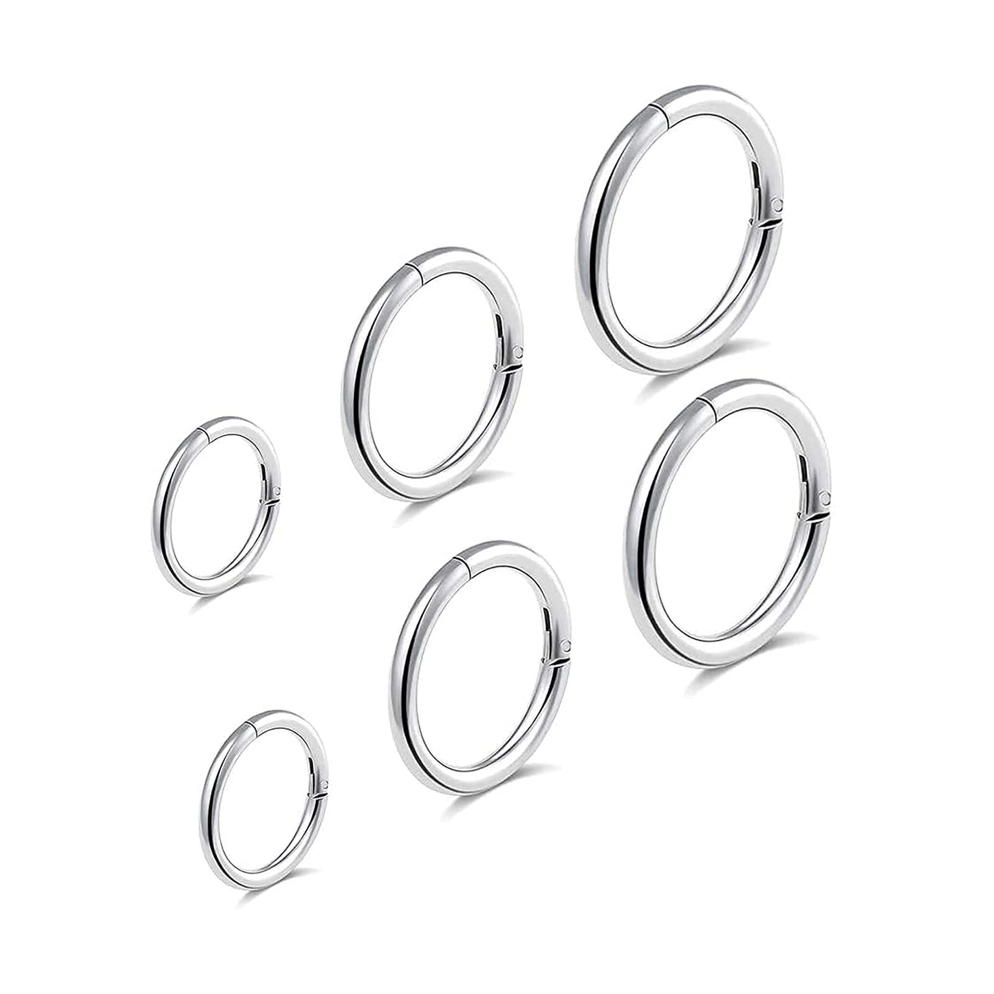 BOGKU 6pcs G23 Titanium Septum Rings 16G Diameter 6mm/8mm/10mm Hinged Nose Ring Hoops for Women Men Cartilage Hoop Earrings Body Piercing Rings Silver Lip Rings