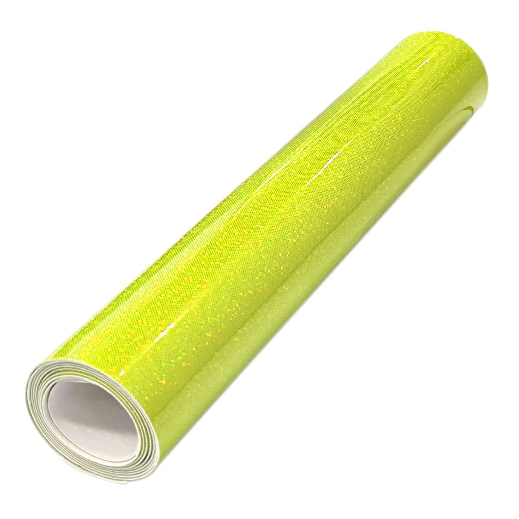 HYANG Laser Flash Crystal PU Faux Leather 1 Roll 12"X53"(30cmX135cm), Faux Leather Very Suitable for Leather Earrings, Bows, Handbag ，Sewing ，Crafts Making (Neon Green)