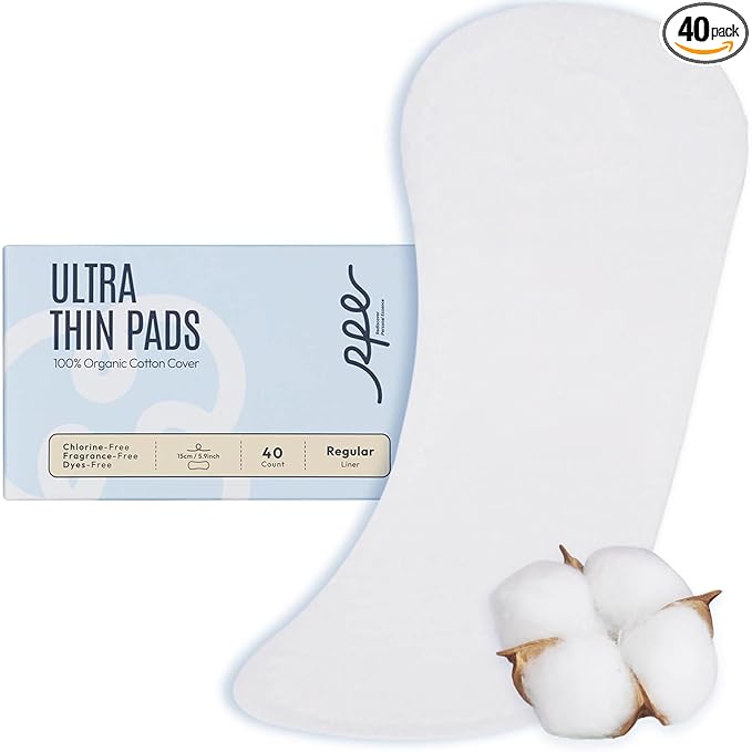 100% Organic Panty Liners for Women, Ultra Thin Cotton Cover, Regular Pantiliners, Light Absorbency, Unscented Barely There Pantie Liners, Individually Wrapped (Regular Liner, Size 1, 40ct)