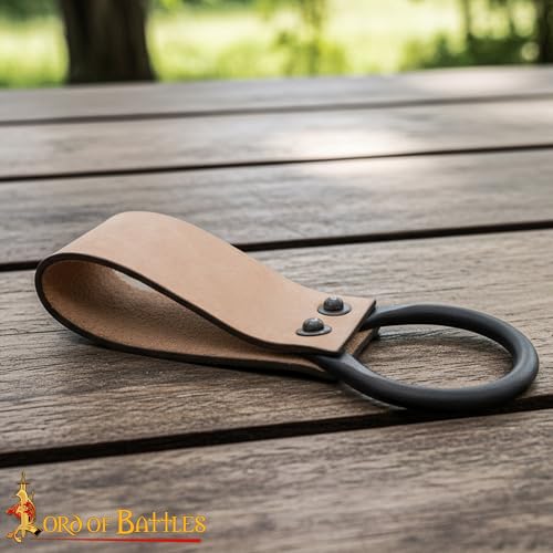 Lord of Battles Medieval Genuine Leather Axe Frog | Axe Holster with Belt Loop | Waist Holder for Axes, Tools - color: Natural