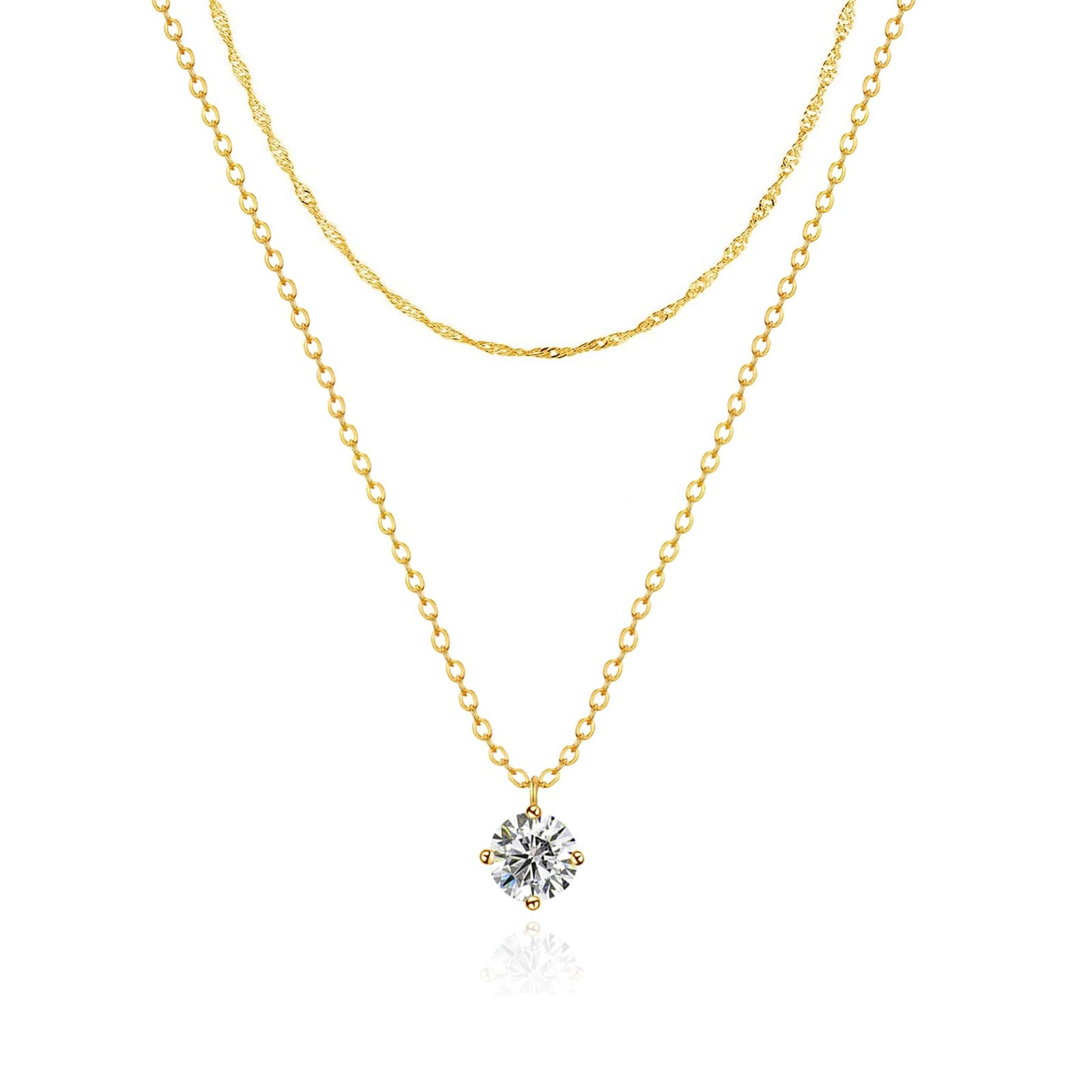 Zeffy Dainty Layered Necklaces Diamond Necklaces Simple CZ Solitaire Pendant Necklace Cute Chain Choker for Women Trendy