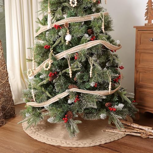 36 inch Christmas Tree Skirt: Pencil Tree Skirt for 6ft Tree, Cable Knit Beige Small Tree Skirt, Vintage Tree Skirts, Rustic Farmhouse Christmas Decorations