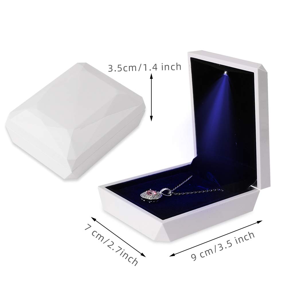 iSuperb LED Pendant Necklace Box Bracelet Box Couple Jewelry Gift Boxes Case Small Jewelry Display for Proposal Engagement Wedding (White)