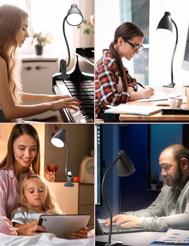 BOHON Desk Lamp 5 Color Modes 10 Brightness Dimmer Reading Light 10W 38 LED Clamp Lamp with Auto Off Timer 360° Flexible Neck Clip on Light for Bed Bedside, AC Adapter Include - color: Black