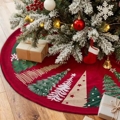 Lanpn Christmas Tree Skirt 36 inch, Velvet Xmas Tree Skirt Winter Christmas Tree Mat for Large Artificial Trees Winter Home Party Holiday Indoor Xmas Decorations (Red, 90cm)