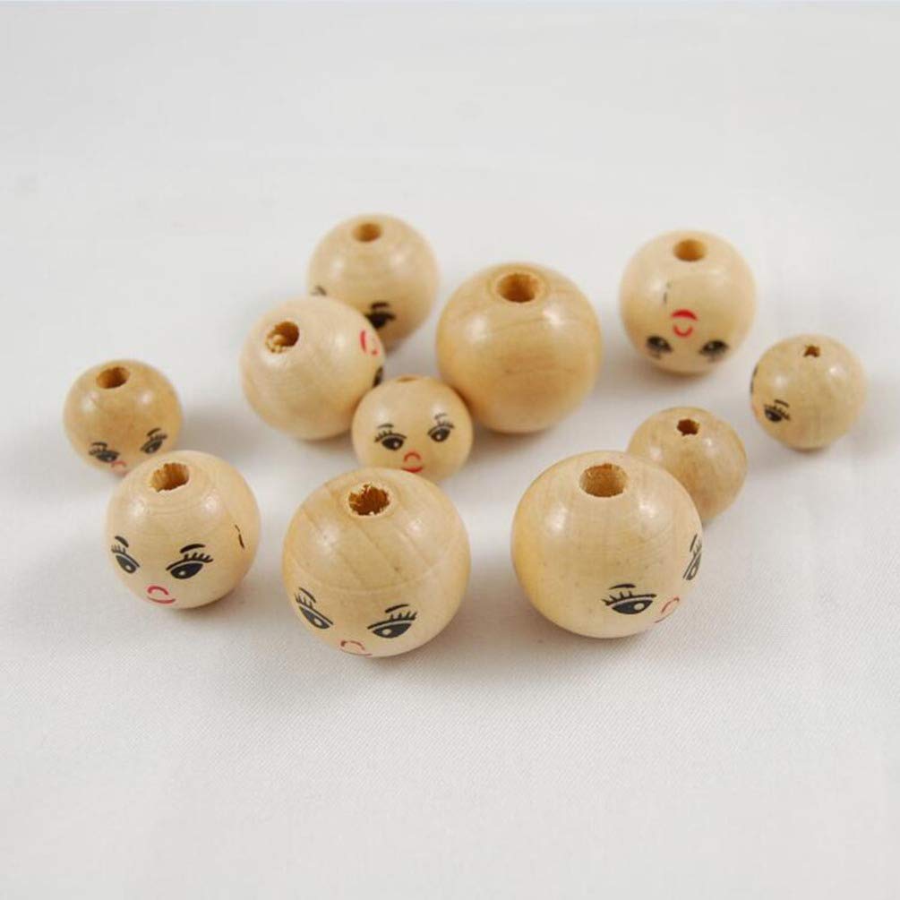 Healifty 100Pcs 14Mm Wooden Face Beads Natural Smooth Round DIY Craft Accessories for Jewelry Making and Creative Kids Projects