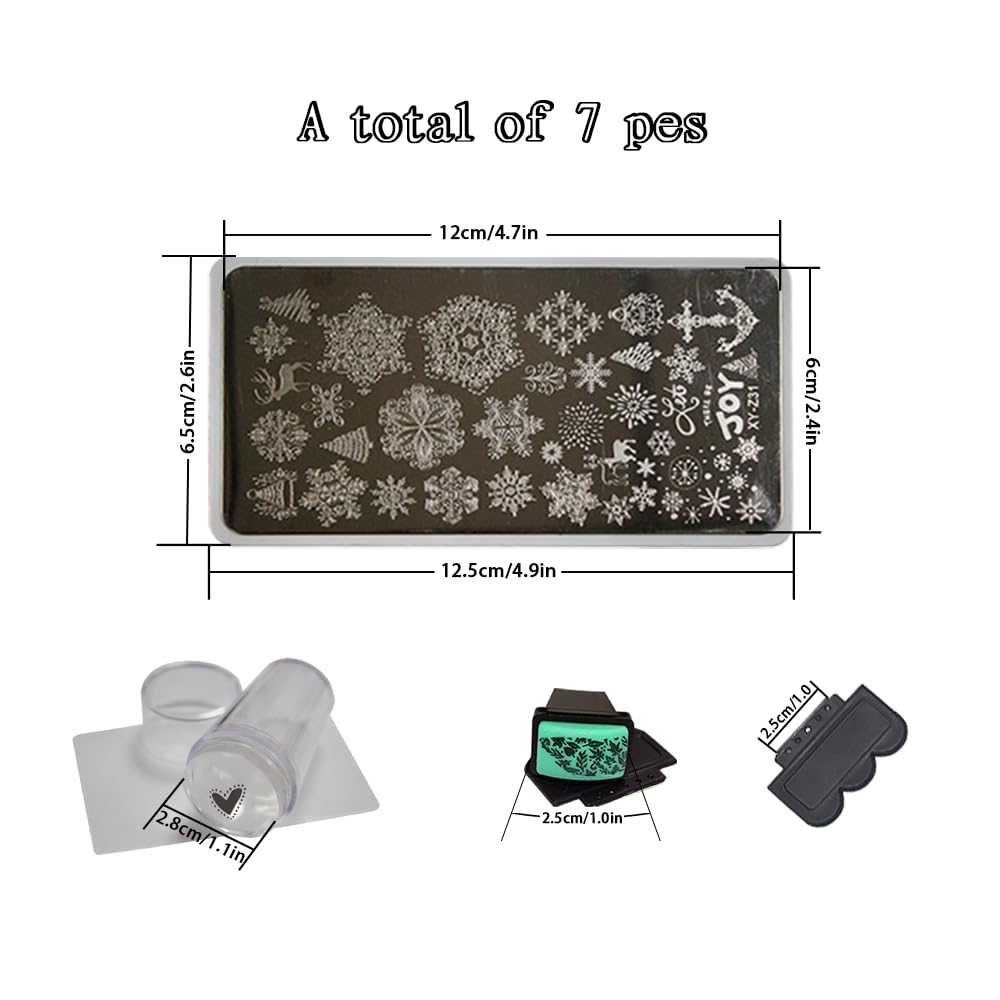 Beauty Leader Nail Art Stamping Template Mix Design 7Pcs Image Plates with White Plastic Plate Holder+1 Pcs Square Rubber Stamper DIY Nail Art Image Stamp Plate(26-32)