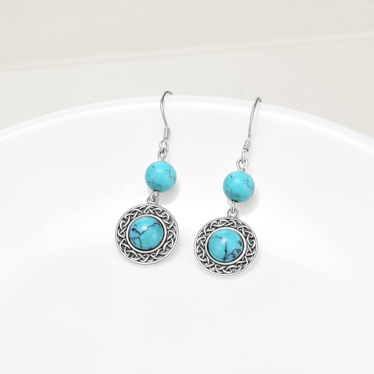 POPLYKE Celtic Turquoise Earrings for Women 925 Sterling Silver Celtic Earrings Vintage Turquoise Jewelry Turquoise Dangle Earrings