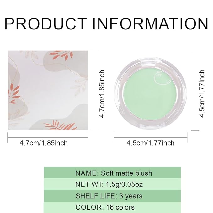 Matte Powder Blush for Cheeks – Long Lasting Natural Face Blusher Makeup, Lightweight Blendable Cheek Color for Women, Vegan & Cruelty-Free – #09 Light Cyan Green