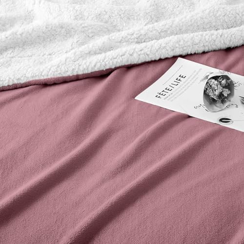 IR Imperial Rooms Sherpa Blankets Queen Size - Thick and Warm Blankets for Winter, Reversible Soft and Fuzzy Fluffy Queen Size Blanket for Bed, Baby Pink, 90x90 Inches